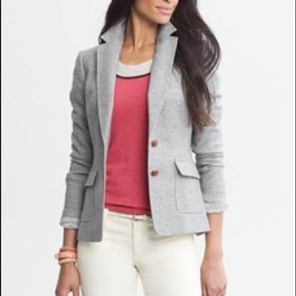 Banana Republic Gray Wool Blend Blazer Size 00P PETITE - Picture 1 of 15